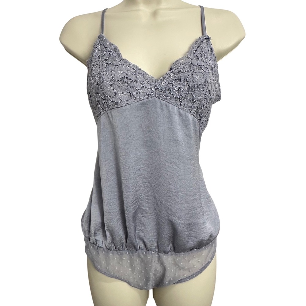 Wishlist Apparel Sweet Jane Bodysuit Small Silver Gray Lace Metallic‎ Romantic